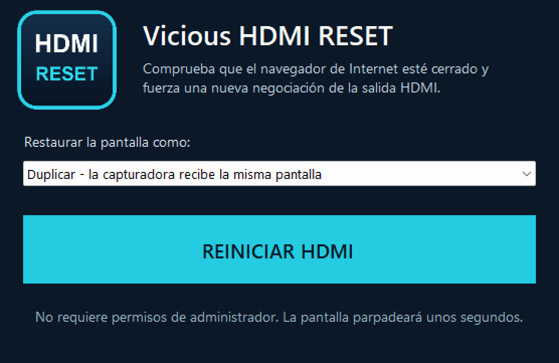 Interfaz de Vicious HDMI RESET